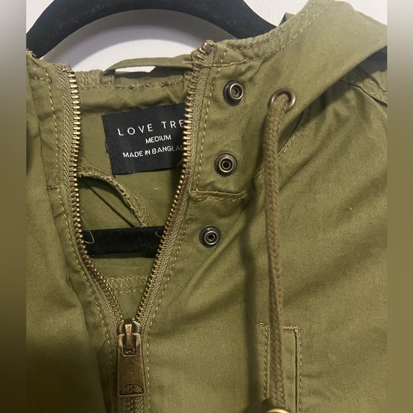 Love tree army green full zip/snap hooded adjustable waist jacket coat women’s M - Picture 4 of 12